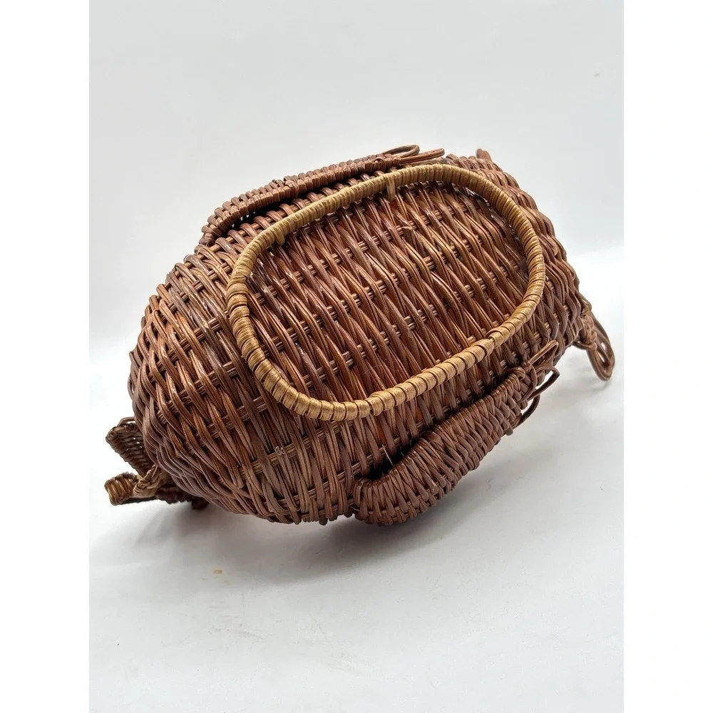 Vintage Woven Wicker Turkey Basket With Plastic Liner Bird Bread Basket